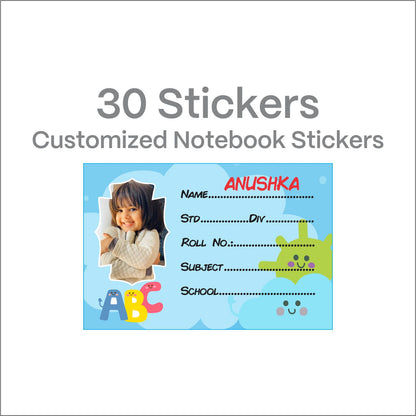 Personalized Photo Name Stickers for Kids School Supplies (30 Pcs) - Custom Labels for Books, Copies, Notebooks, Water Bottles, Lunch Boxes - Durable & Easy to Apply