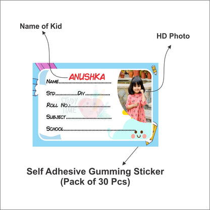 Personalized Photo Name Stickers for Kids School Supplies (30 Pcs) - Custom Labels for Books, Copies, Notebooks, Water Bottles, Lunch Boxes - Durable & Easy to Apply