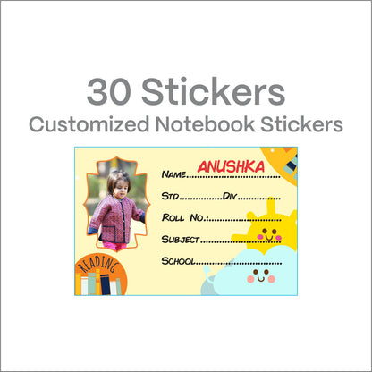 Personalized Photo Name Stickers for Kids School Supplies (30 Pcs) - Custom Labels for Books, Copies, Notebooks, Water Bottles, Lunch Boxes - Durable & Easy to Apply
