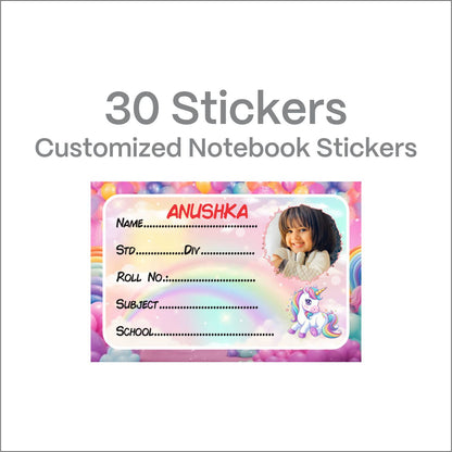 Personalized Photo Name Stickers for Kids School Supplies (30 Pcs) - Custom Labels for Books, Copies, Notebooks, Water Bottles, Lunch Boxes - Durable & Easy to Apply