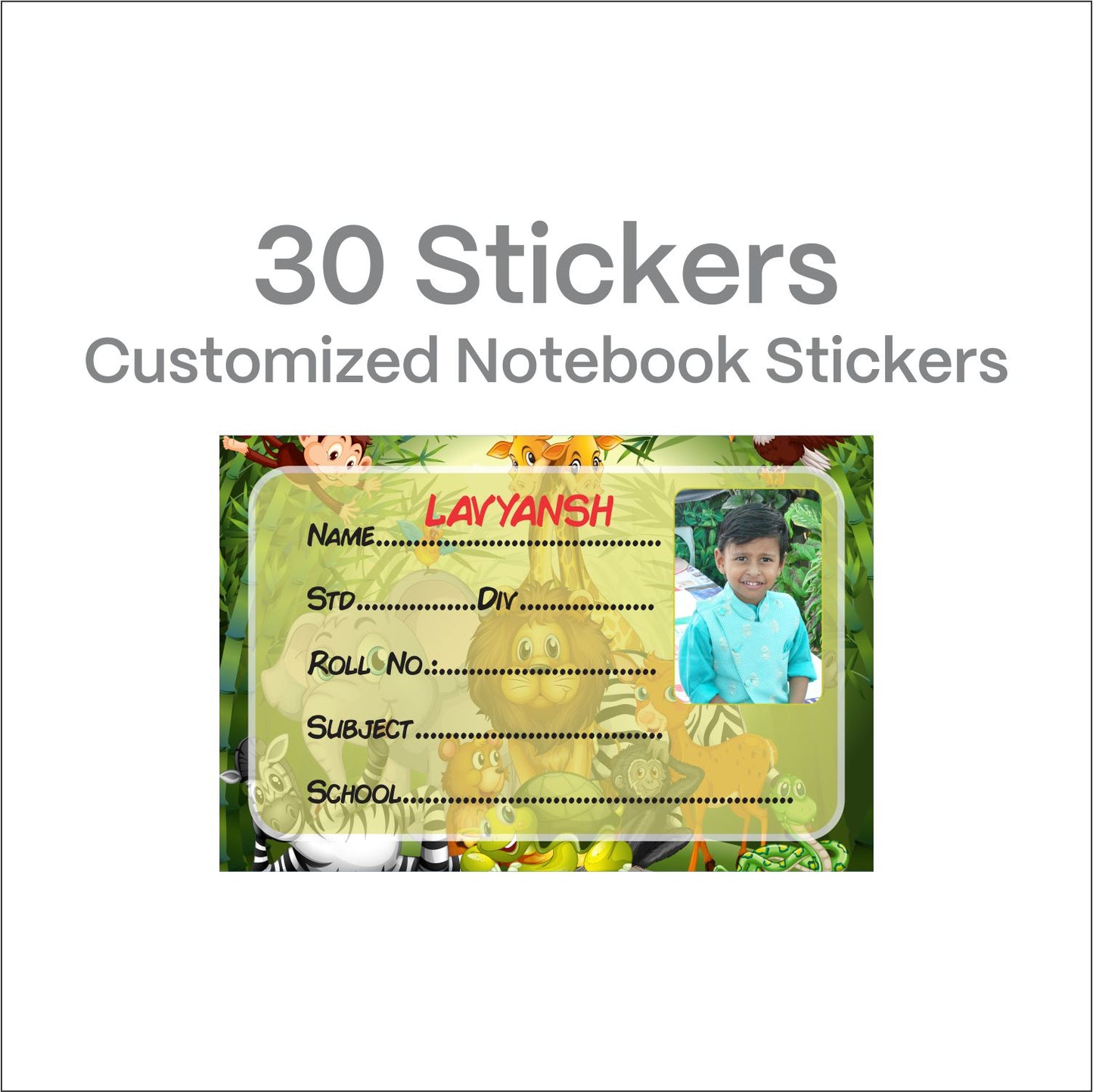 Personalized Photo Name Stickers for Kids School Supplies (30 Pcs) - Custom Labels for Books, Copies, Notebooks, Water Bottles, Lunch Boxes - Durable & Easy to Apply