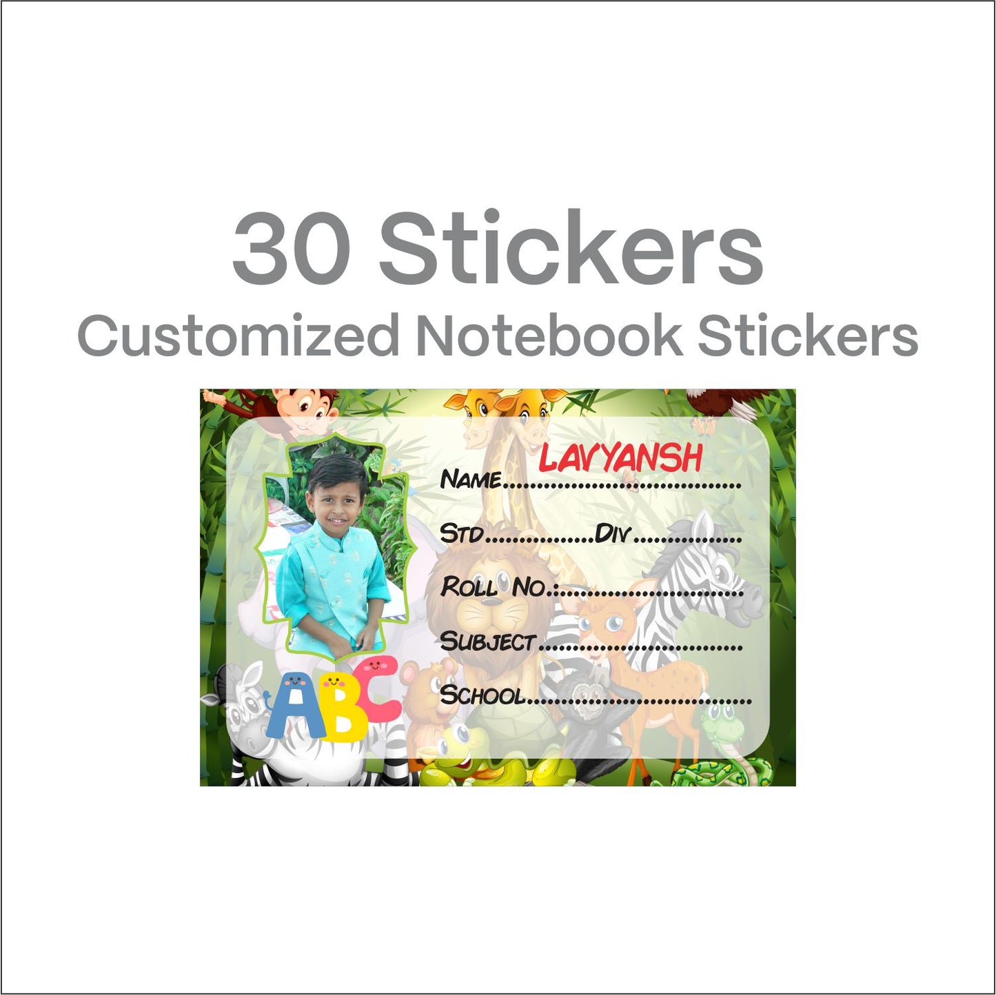 Personalized Photo Name Stickers for Kids School Supplies (30 Pcs) - Custom Labels for Books, Copies, Notebooks, Water Bottles, Lunch Boxes - Durable & Easy to Apply